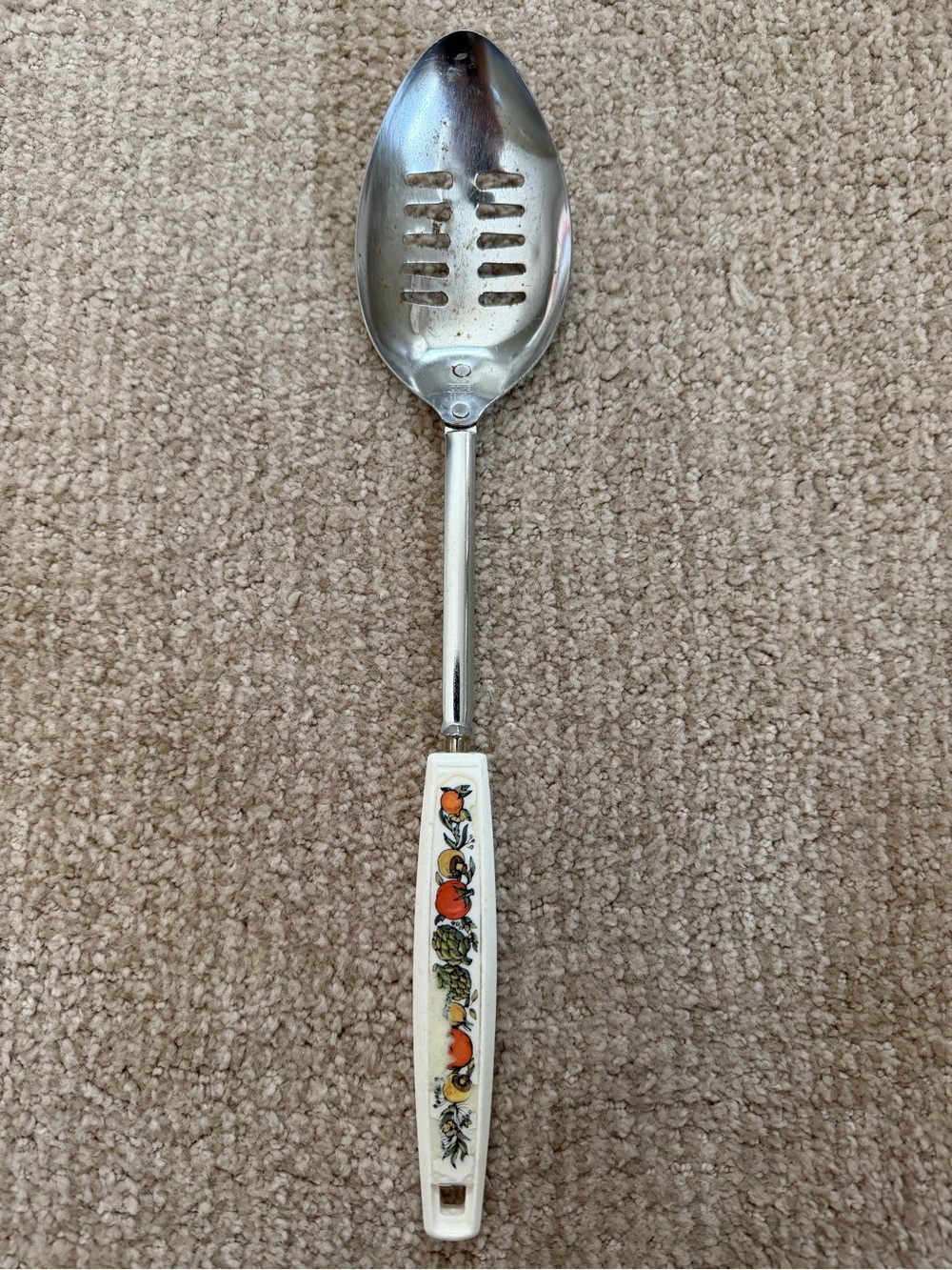 Vintage EKCO Spice of Life Slotted Spoon 12.5” Vegetable Handle USA Retro